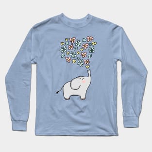 Elephant Blowing a Heart of Flowers Long Sleeve T-Shirt